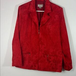 Vintage TanJay Red brocade like fabric lined, zippered jacket, 16
